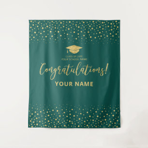 Tapiz Oro y Verde Esmeralda   Felicitaciones Graduación