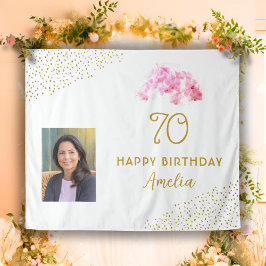 Tapiz Orquid Watercolor Gold Purpurina 70th Birthday Pho