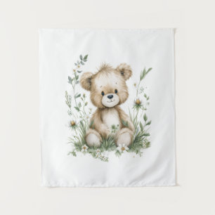 Tapiz Osito de peluche con flores silvestres en acuarela