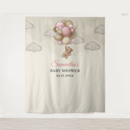 Tapiz Osito de peluche globos rosados marrones marfil te