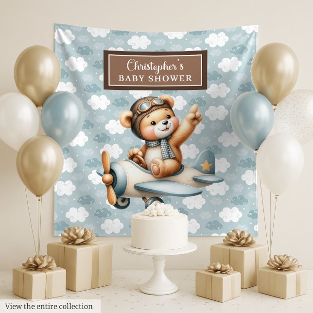 Tapiz Osito piloto divertido para foto de baby shower (Playful teddy bear pilot baby shower photo prop Tapestry)