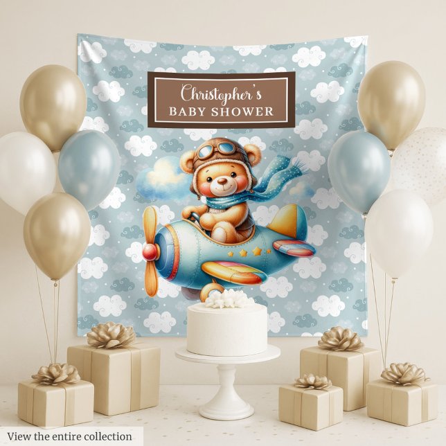 Tapiz Osito Piloto Encantador Pared Personalizada de Fie (Lovely Teddy Bear Pilot Personalized Party Wall Tapestry)