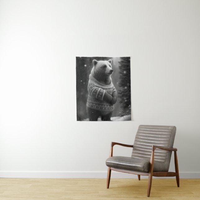 Tapiz Oso Adorable con un suave suéter (In situ)