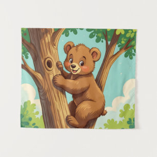Tapiz Oso cachorro lindo subiendo a un árbol