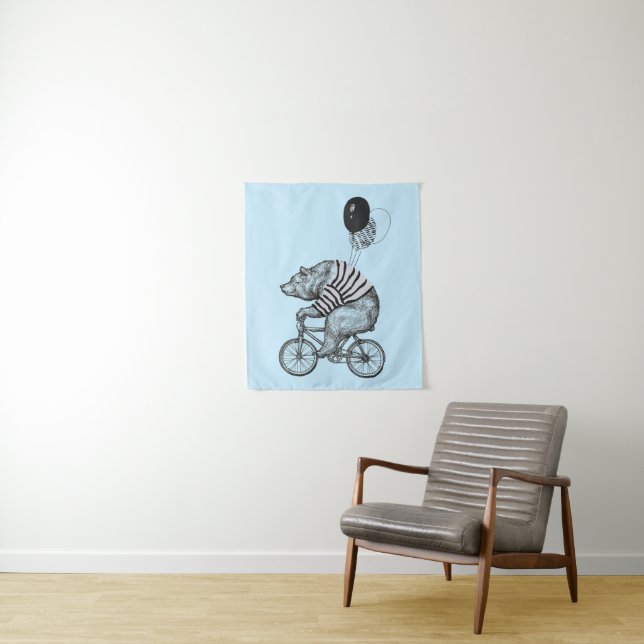 Tapiz Oso de bicicleta con globo (In situ)