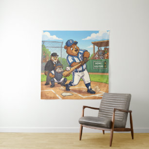 Tapiz Oso de dibujos animados jugando béisbol