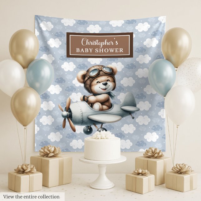 Tapiz Oso de peluche elegante piloto azul marrón Celebra (Chic Teddy Bear Pilot Blue Brown Celebration Tapestry)