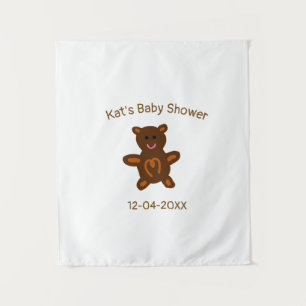 Tapiz oso de peluche marrón baby shower añadir nombre fe