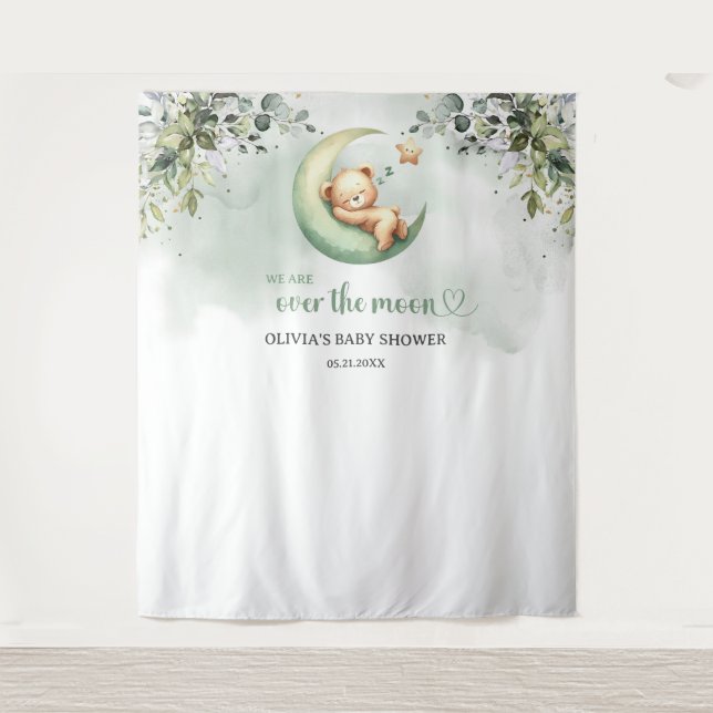 Tapiz Oso de peluche neutro con eucalipto verde boho (Anverso)