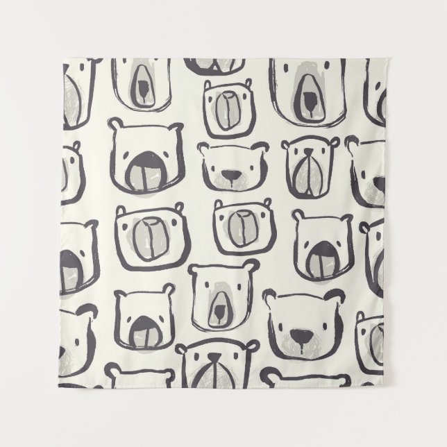 Tapiz Oso lindo, patrón sin costuras dibujado a mano. (Anverso)