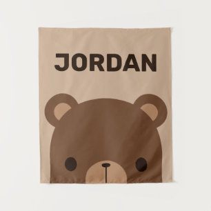 Tapiz Oso marrón lindo con cinta de nombre personalizada