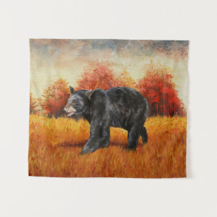 Tapiz Oso Negro en el bosque otoñal