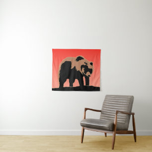 Tapiz Oso Pardo al Atardecer - Arte de Vida Silvestre Or