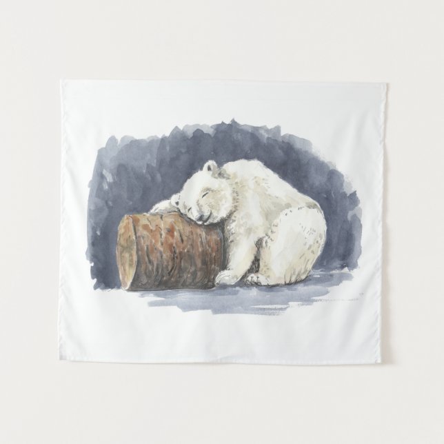 Tapiz Oso polar durmiente, arte acuarela (Anverso (horizontal))