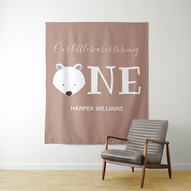 Tapiz Oso Polar Uno Animal Lindo Primer Cumpleaños (In situ)