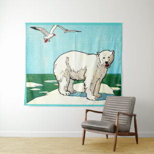 Tapiz oso polar y gaviotas