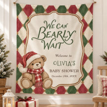 Oso vintage de Navidad Baby Shower elegante