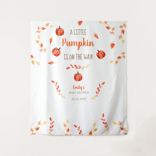 Tapiz Otoño Pequeno Bebé Calabaza Shower Hojas  (Anverso)