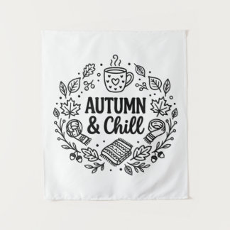 Tapiz Otoño & Relajación | Arte de Línea con Letras a Ma