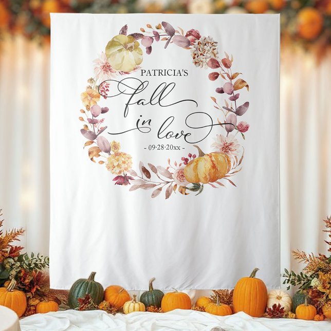 Tapiz Otoño Wreath Pumpkin Fall Bridal Shower Backdrop (Subido por el creador)