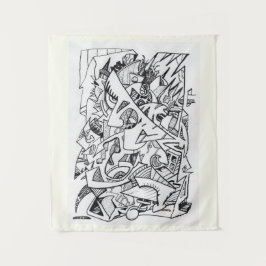 Tapiz Otros planos de aquí, dibujo de tinta,