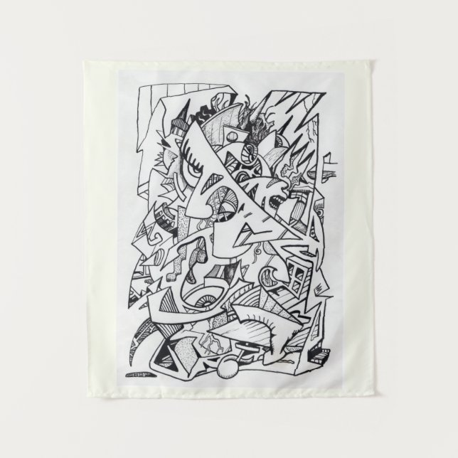 Tapiz Otros planos de aquí, dibujo de tinta, (Anverso)