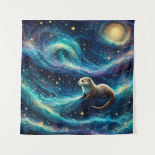 Tapiz Otter en un océano nocturno estrellado