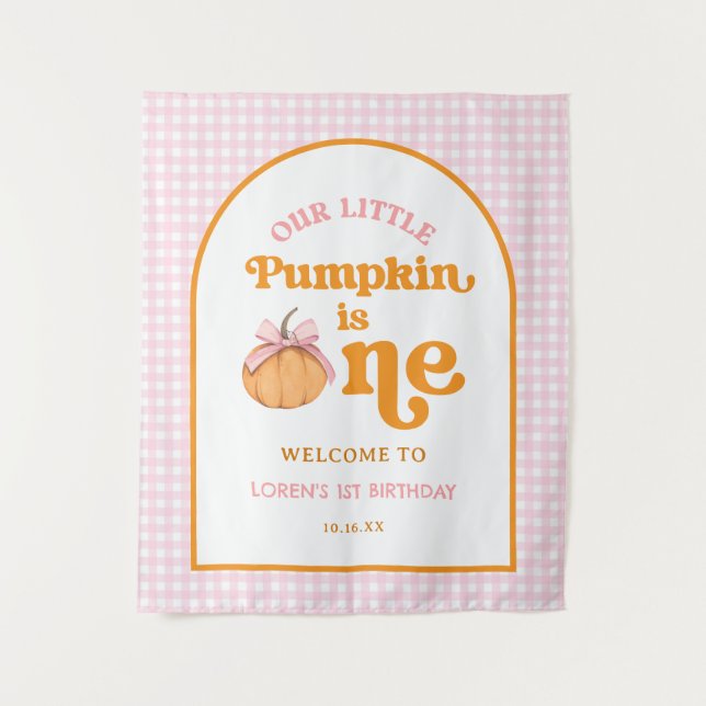 Tapiz Our Little Pumpkin Girl 1st Birthday Party Banner (Anverso)