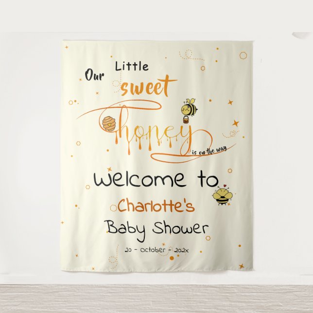 Tapiz Our Little Sweet Honey Is On The Way Baby Shower (Anverso)
