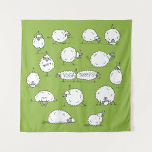 Tapiz Oveja De Yoga: Diversión De Esbozo Whimsical.
