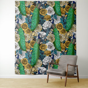 Tapiz Pacocas en el jardín rosa 3