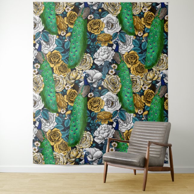 Tapiz Pacocas en el jardín rosa 3 (In situ)