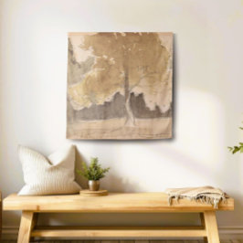 Tapiz Paintaje paisajístico de árboles de época, cabaña 