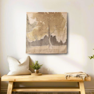 Tapiz Paintaje paisajístico de árboles de época, cabaña 