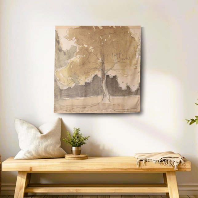 Tapiz Paintaje paisajístico de árboles de época, cabaña  (Subido por el creador)