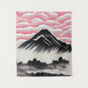 Tapiz Paisaje artístico japonés de montaña vintage