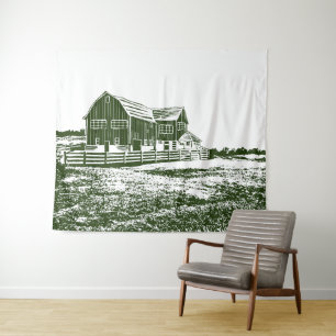 Tapiz Paisaje campestre estilo madera casa de campo