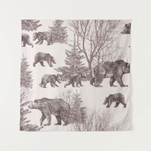 Tapiz Paisaje con osos, costillas, árboles de invierno y