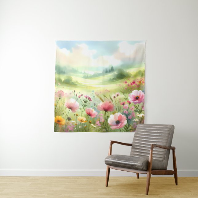 Tapiz Paisaje de pradera de flores silvestres pastel (In situ)