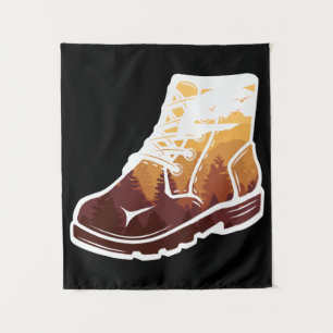 Tapiz Paisaje de zapatos de excursión retro - atardecer