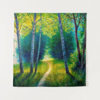 Paisaje forestal de pintura petrolera, hermosa vía
