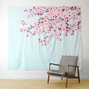 Tapiz Paisaje Ilustrativo de Flor de Cerezo Rosa