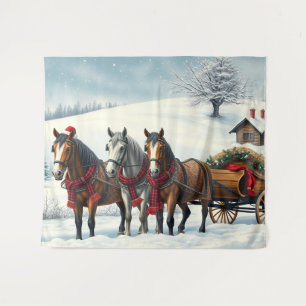 Tapiz Paisaje invernal con caballos y cabinas