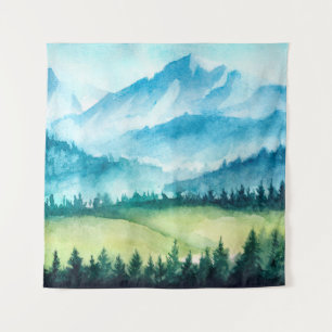 Tapiz Paisaje montañoso. Ilustracion acuático.