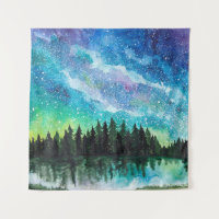 Paisaje nocturno de acuarela Vía Láctea