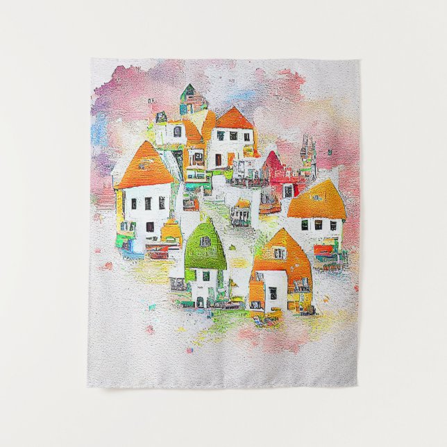 Tapiz Paisaje paisajístico de la casa de pueblo paisaje  (Anverso)