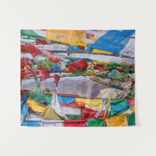 Tapiz Paisaje tibetano con banderas de oración - Himalay