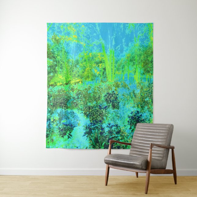 Tapiz Paisaje Trippy Lime Green y Blue Garden (In situ)