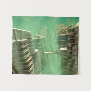 Tapiz Paisaje urbano megaciudad retrofuturista
