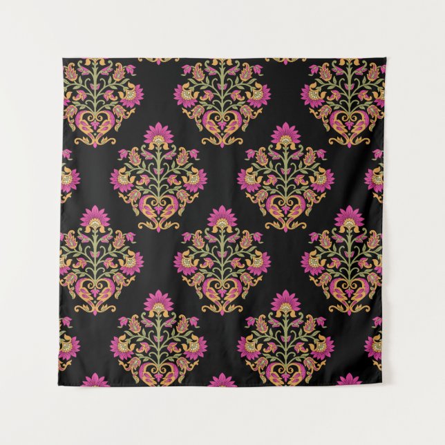 Tapiz Paisley floral mogol, diseño impecable. (Anverso)